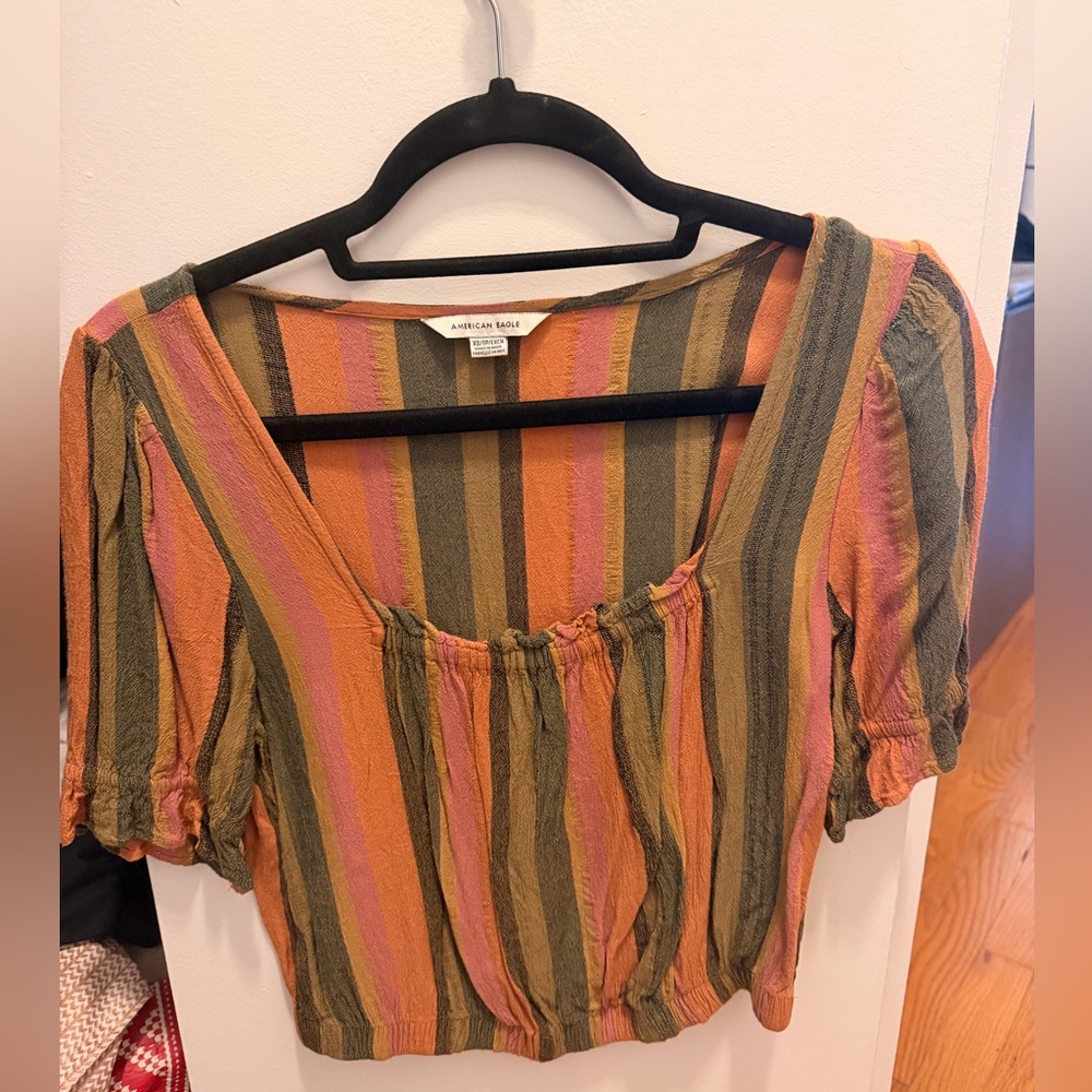 American Eagle Outfitters Orange and Green Striped Blouse